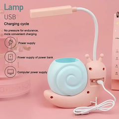 Cute Snail USB Desk Lamp with Pen Holder, LED Night Light