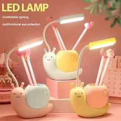 Cute Snail USB Desk Lamp with Pen Holder, LED Night Light