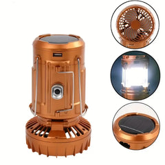 Hand Crank Solar Camping Lantern with Fan, LED Torch, USB Charger