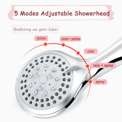 High Pressure Handheld Shower Head with 5 Settings & 5FT Hose