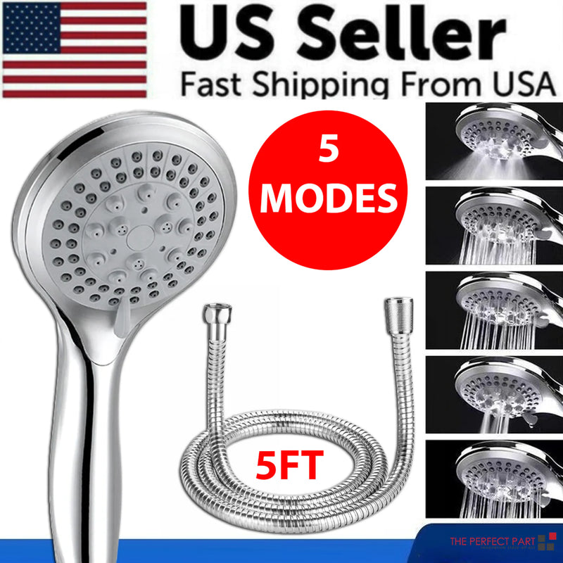 High Pressure Handheld Shower Head with 5 Settings & 5FT Hose