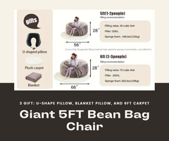 Giant 5FT Bean Bag Chair with Filler, U-Shape Pillow, Blanket Pillow, and 6FT Carpet