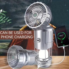 Hand Crank Solar Camping Lantern with Fan, LED Torch, USB Charger